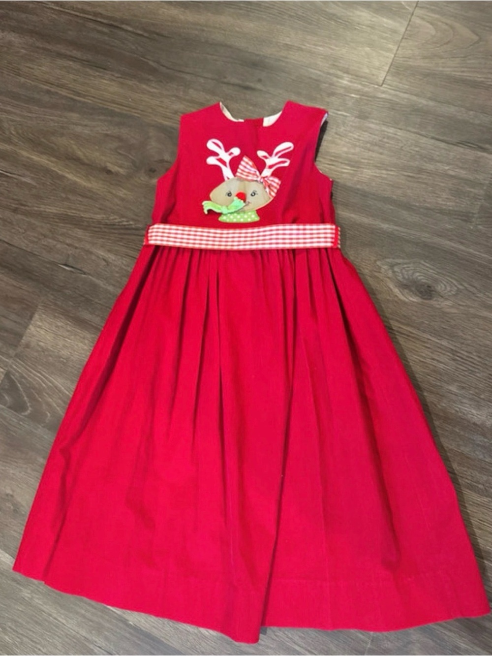 Red Girls' Festive Dress with Gingham Waist - Unbranded
